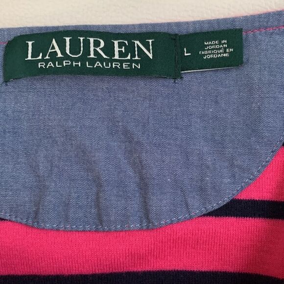 Lauren Ralph Lauren Cotton Striped Women’s T-Shirt Size L - Picture 10 of 11